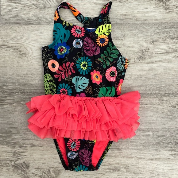 Cat & Jack Other - Cat & Jack Black Multicolor 1 Piece Tulle Skirted Tutu Girl's Swim Suit Size 3T